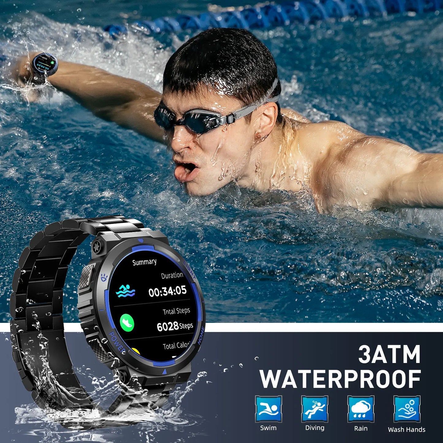 EIGIIS Smart Watch For Men With LED Flashlight Health Monitor