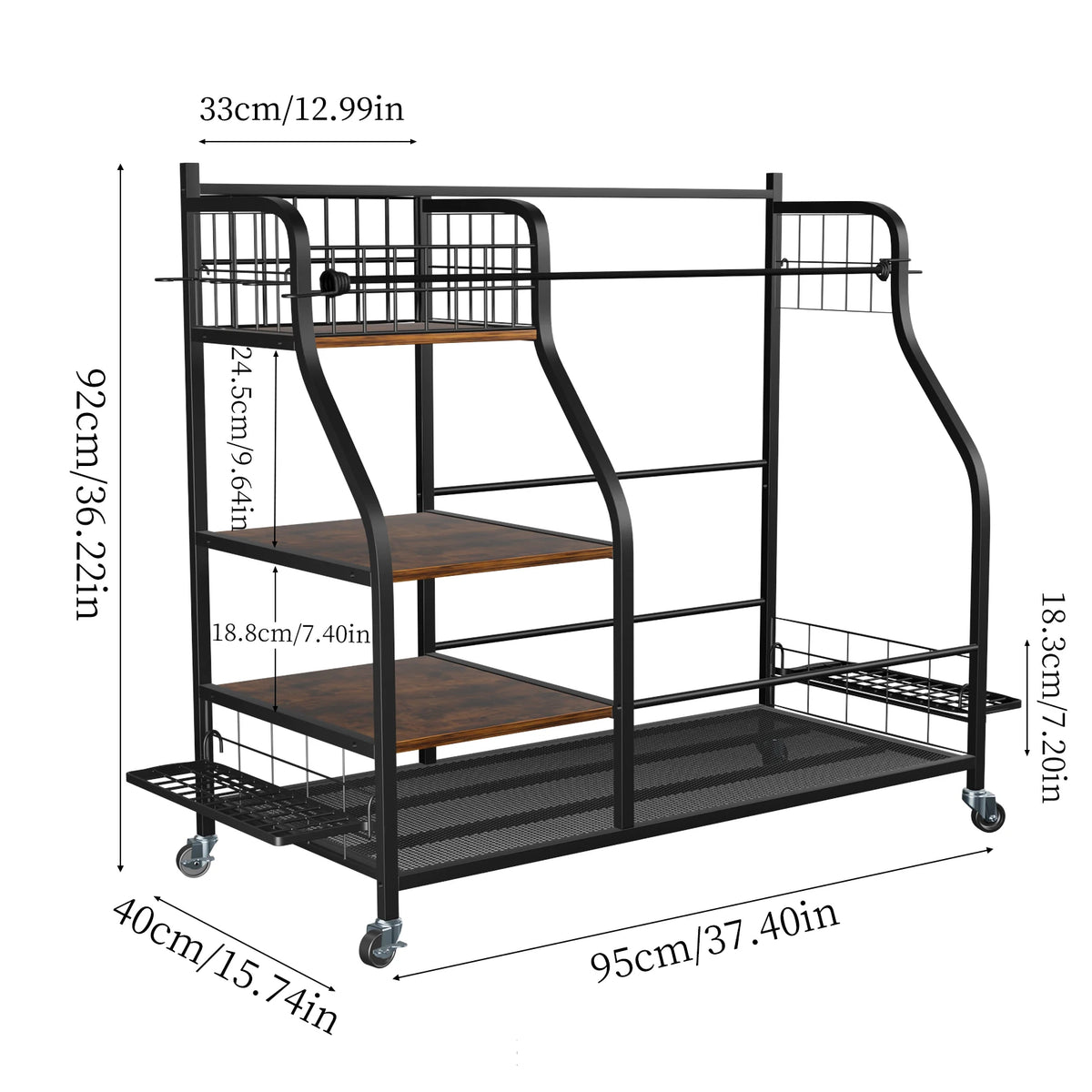 Rolling Golf Bag Storage Rack With Wheels And Equipment Shelves
