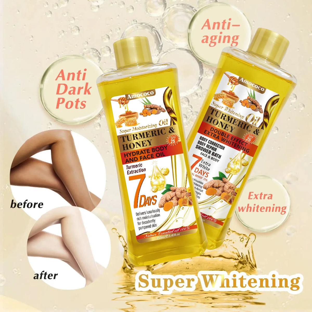 Amococo Turmeric Honey Body Oil Moisturizing Skincare Treatment