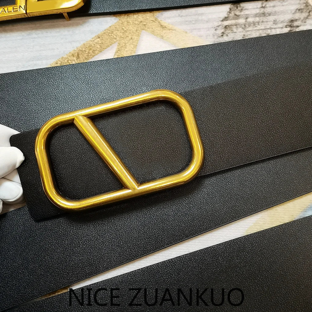 ZUANKUO Women's Genuine Leather Belt V-Shape Logo