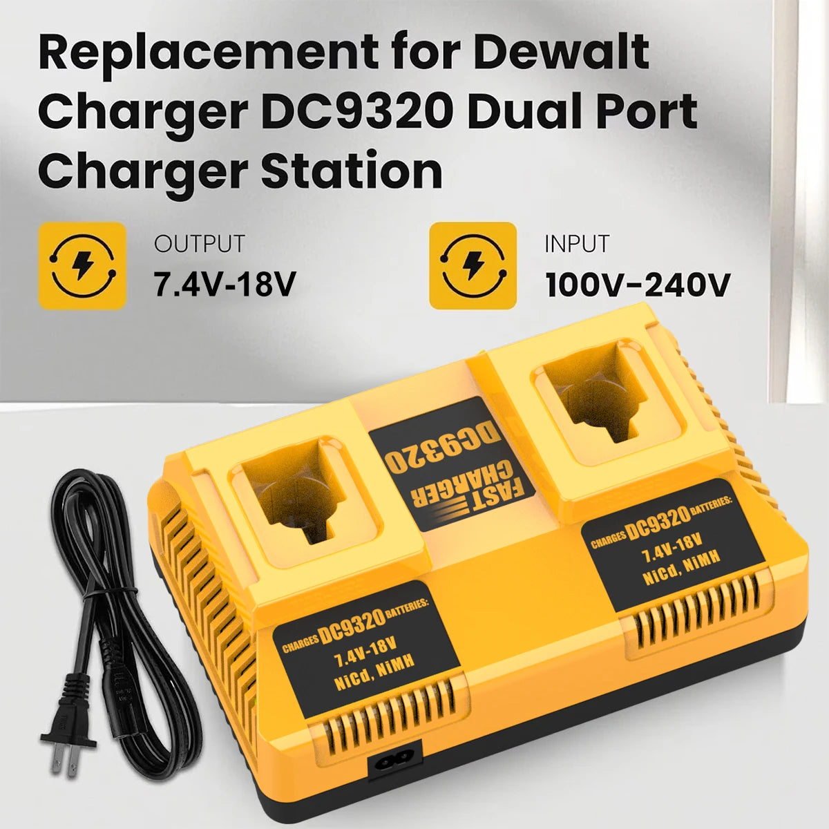 Universal 18V Battery Charger For Dewalt DC9320 3A Dual Port