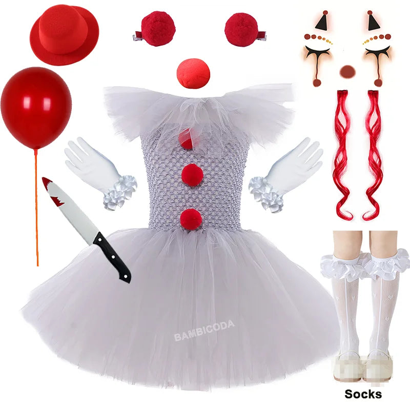 BAMBICODA Pennywise Creepy Clown Costume Dress For Girls