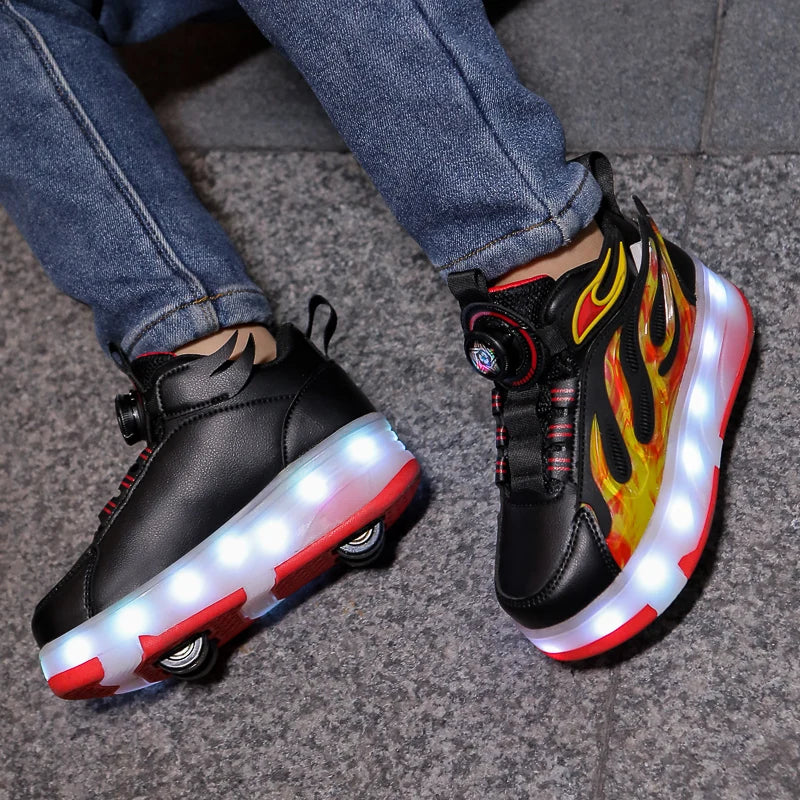 XIAOXIANGYING Light Up Kids Roller Walking Sneakers