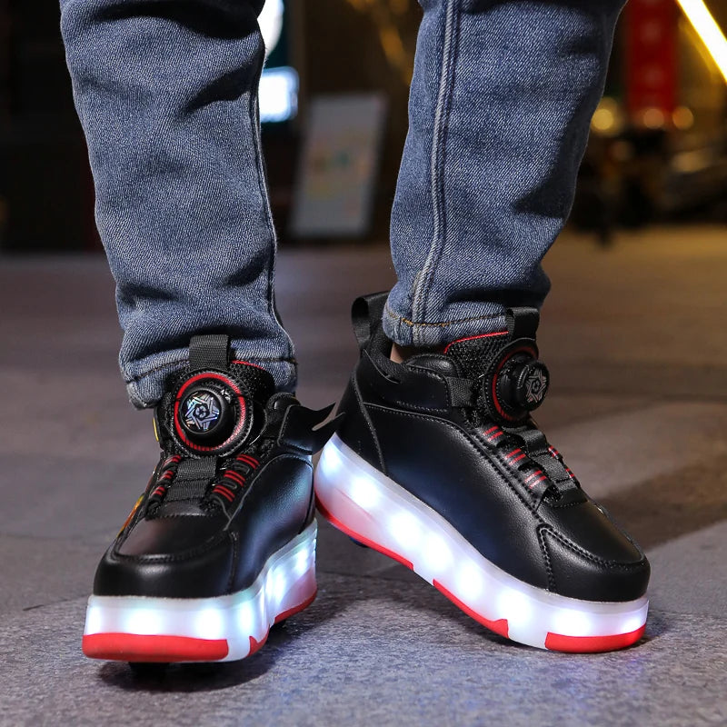 XIAOXIANGYING Light Up Kids Roller Walking Sneakers