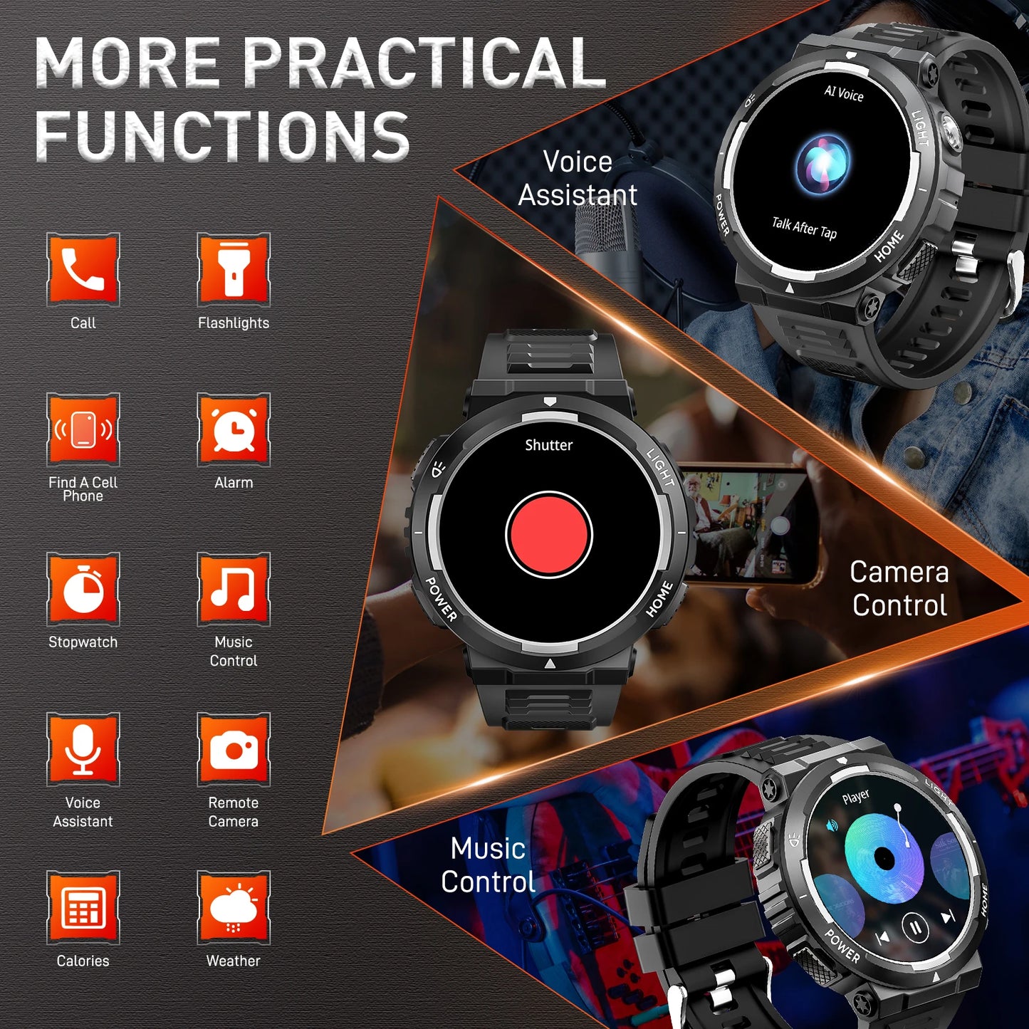 EIGIIS Smart Watch For Men With LED Flashlight Health Monitor