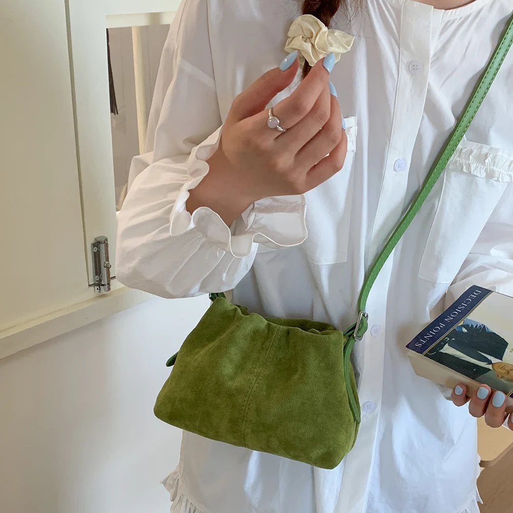 APWIKOGER Women Faux Suede Drawstring Crossbody Bag With Adjustable Strap