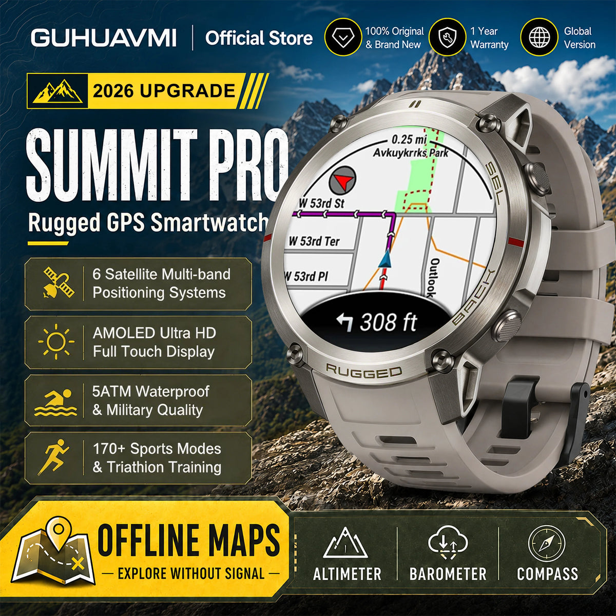 Advanced Military GPS Smartwatch With Offline Mapping And Fitness Tracking