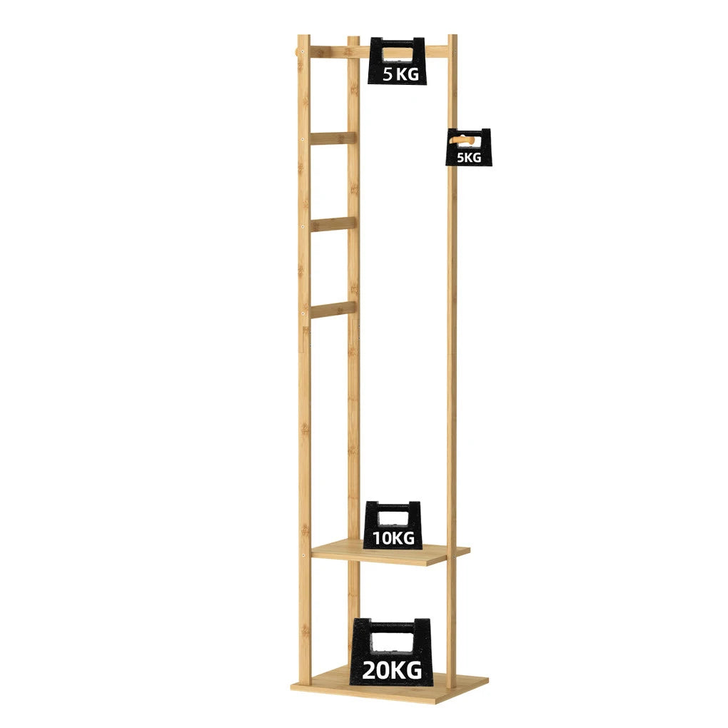 Bamboo Garment Coat Rack With Wooden Hanger Holder Shelf