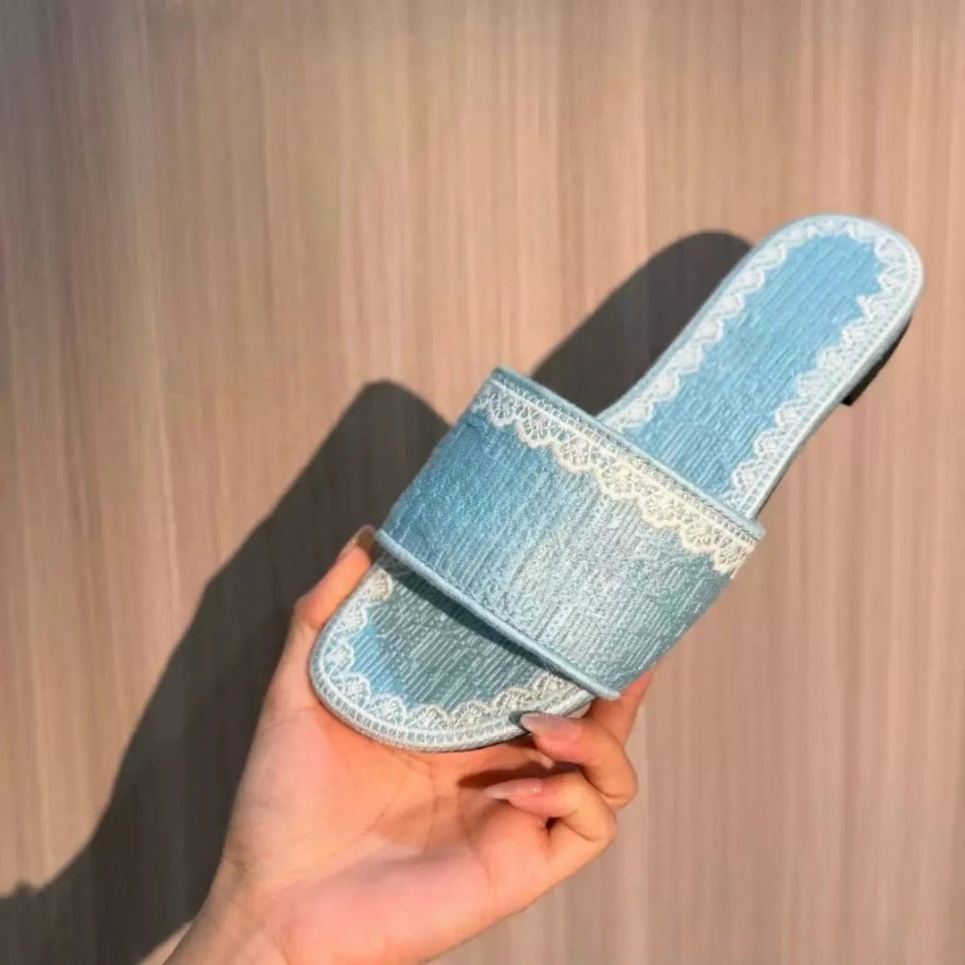 Women Embroidered Flat Slippers Summer Beach Fashion