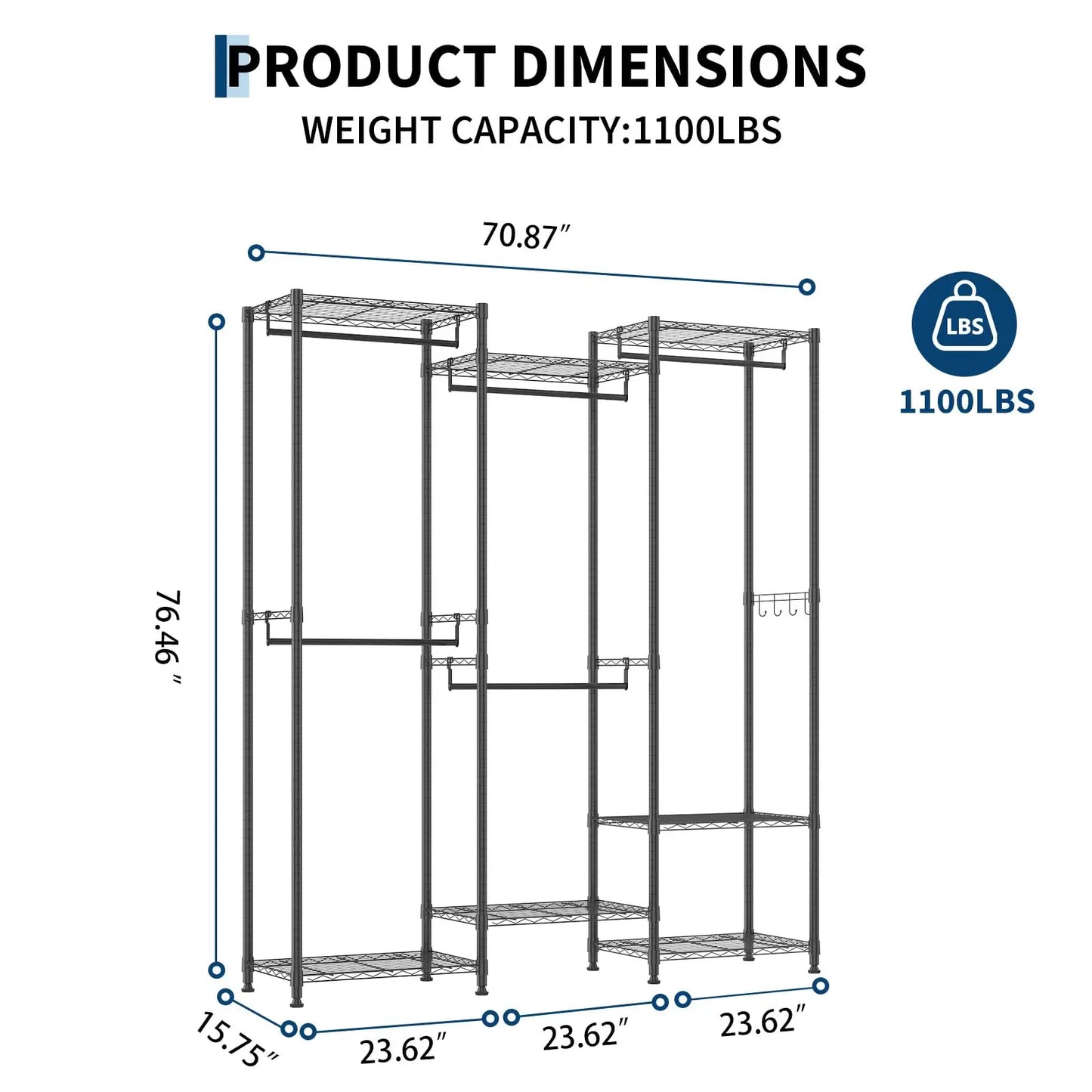 HiMISS Heavy Duty Portable Closet Wardrobe 1100 Lb Capacity