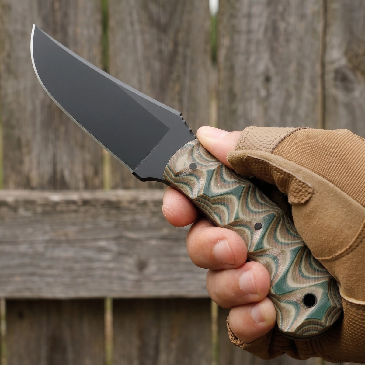 Retro Texture Stainless Steel Straight Knife Anti Slip Grip Camping