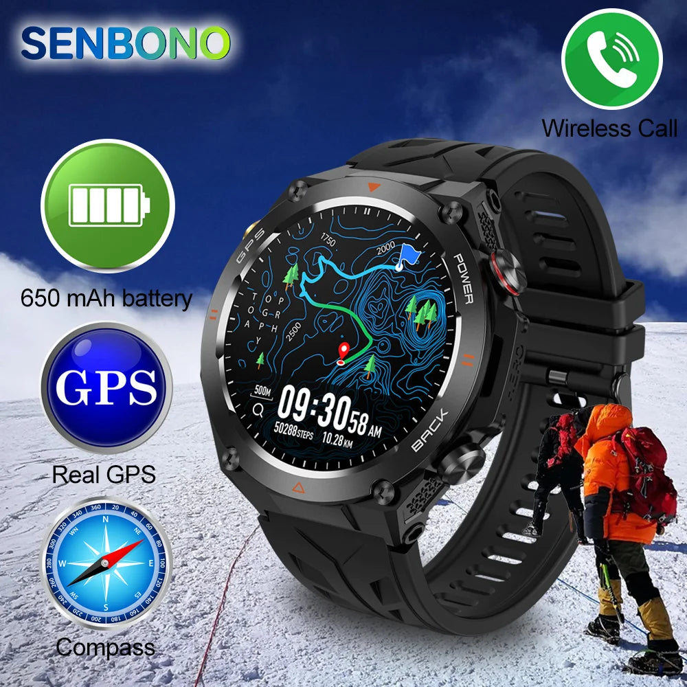 SENBONO GPS Smart Watch 1.45 Inch Display Bluetooth Phone Call