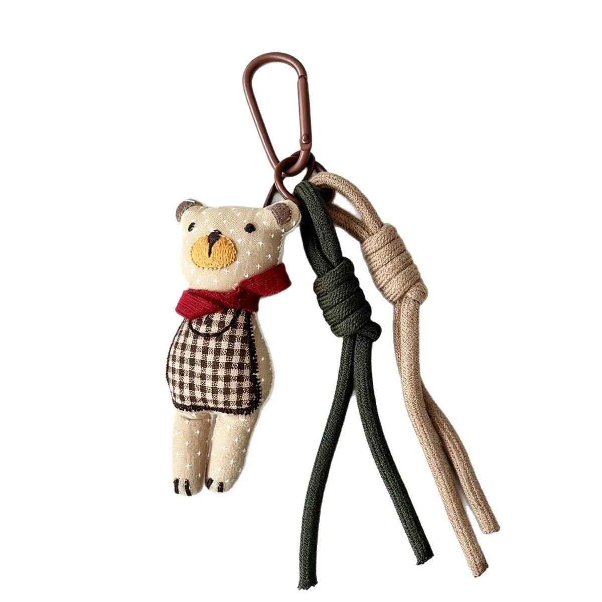 Adorable Teddy Bear Fabric Bag Charm With Scarf Braided Clip
