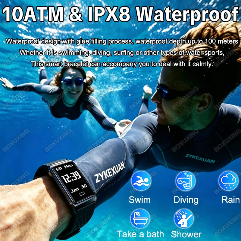 Fitness Tracker Smart Bracelet IPX8 Waterproof Touch Screen Health Monitor