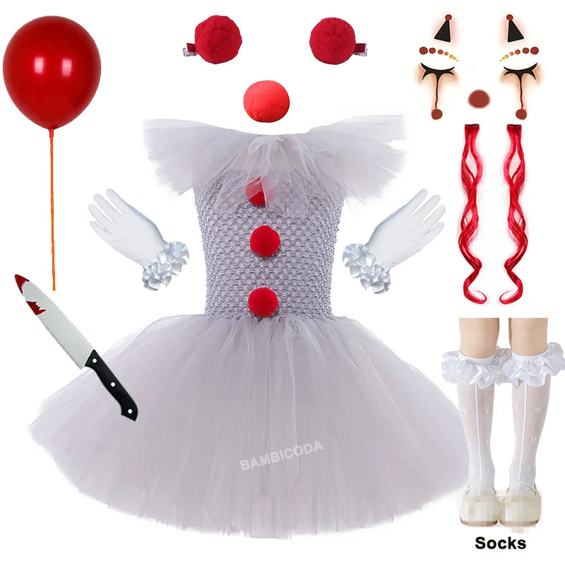 BAMBICODA Pennywise Creepy Clown Costume Dress For Girls