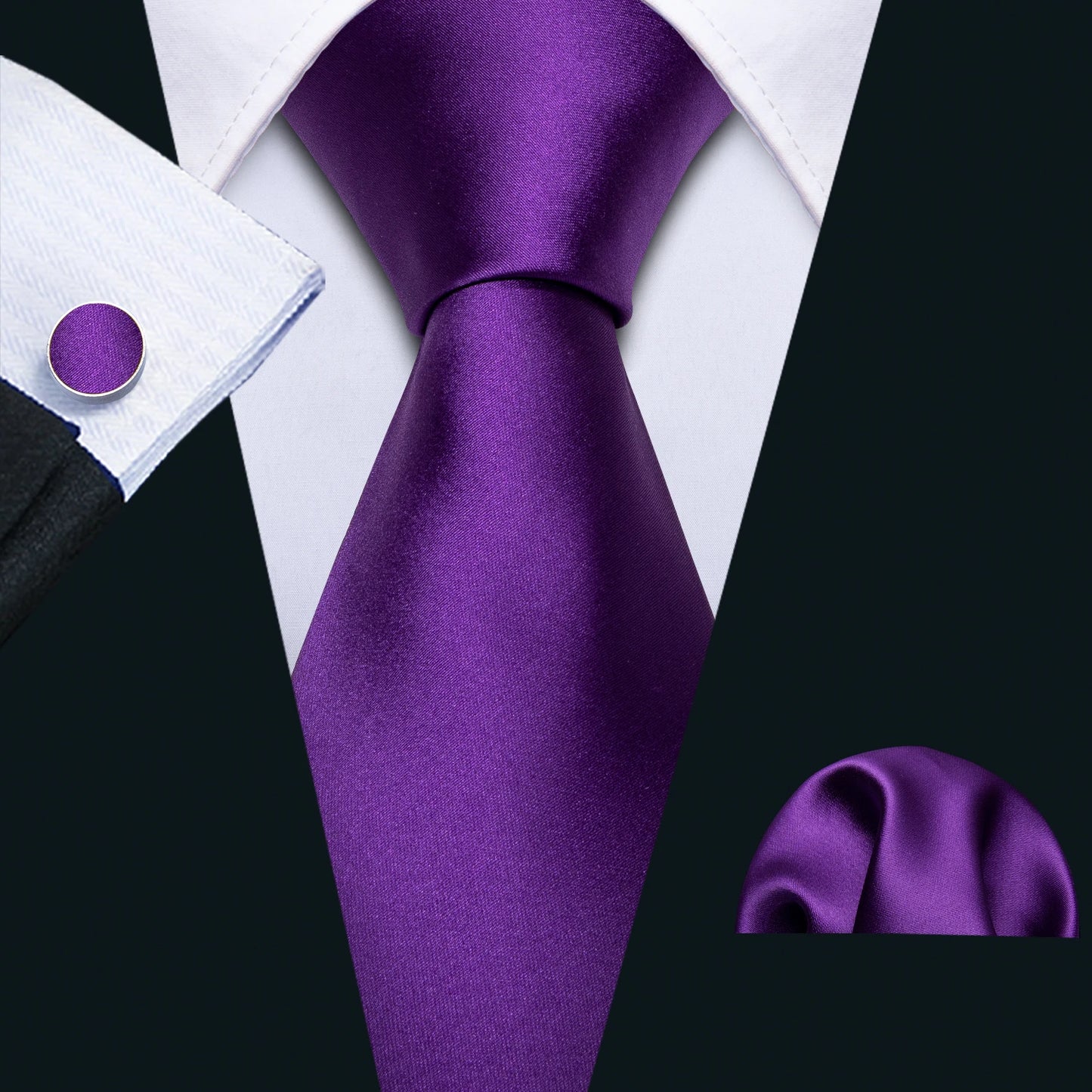 Barry.Wang Mens Tie Handkerchief Cufflinks Set Solid Necktie Gift