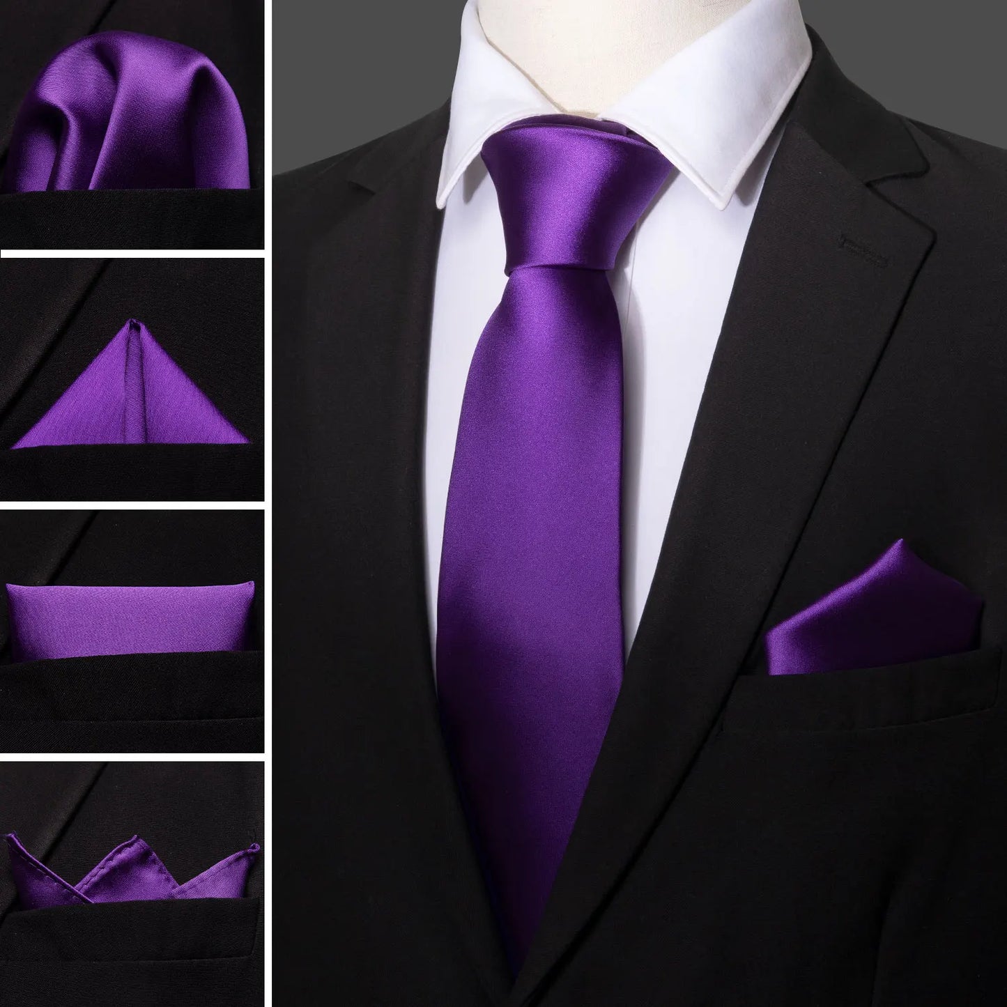 Barry.Wang Mens Tie Handkerchief Cufflinks Set Solid Necktie Gift