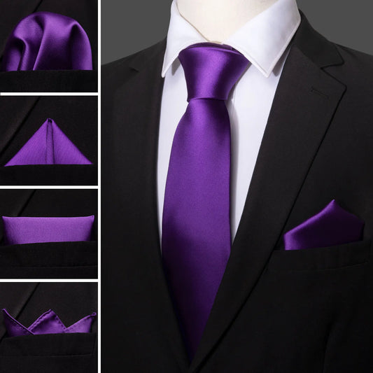 Barry.Wang Mens Tie Handkerchief Cufflinks Set Solid Necktie Gift