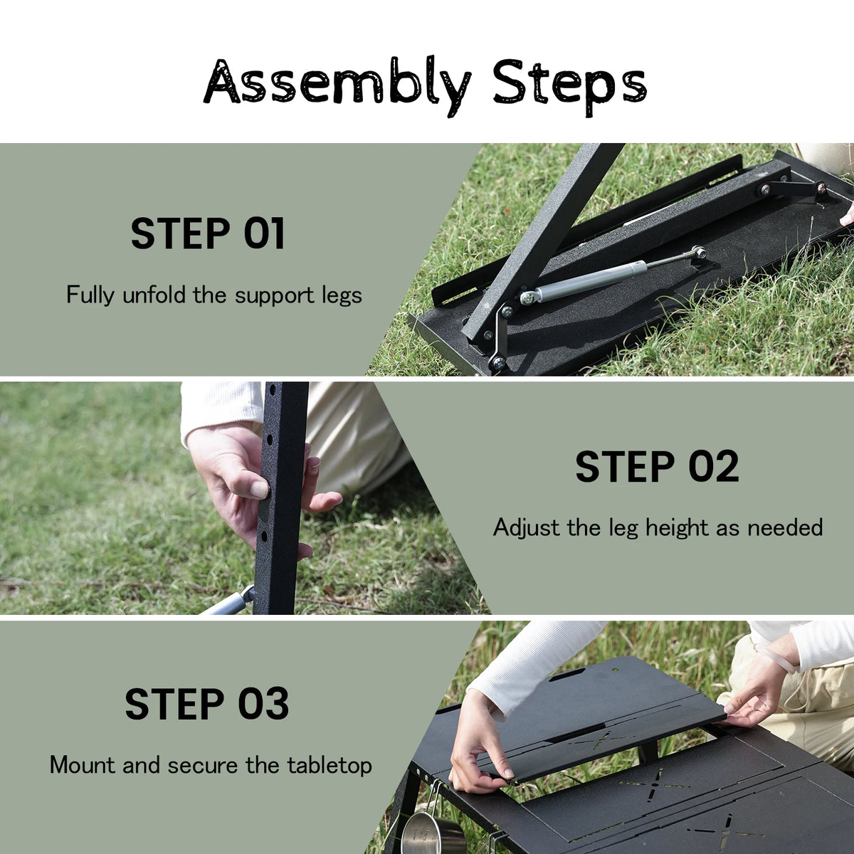 Pakicetus Portable Foldable Iron Camping Table Adjustable Height