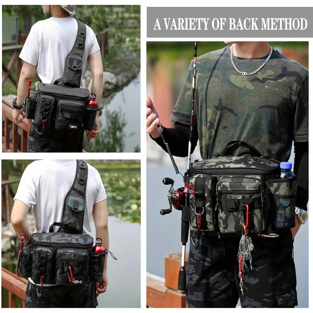 Fishing Tackle Backpack Waist Bag For Camping Hiking And More