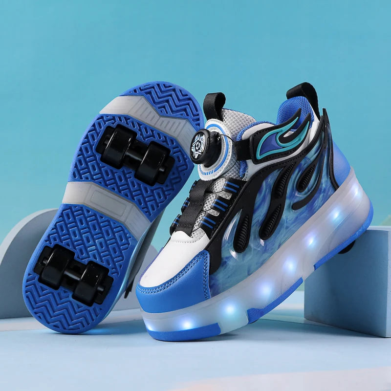 XIAOXIANGYING Light Up Kids Roller Walking Sneakers