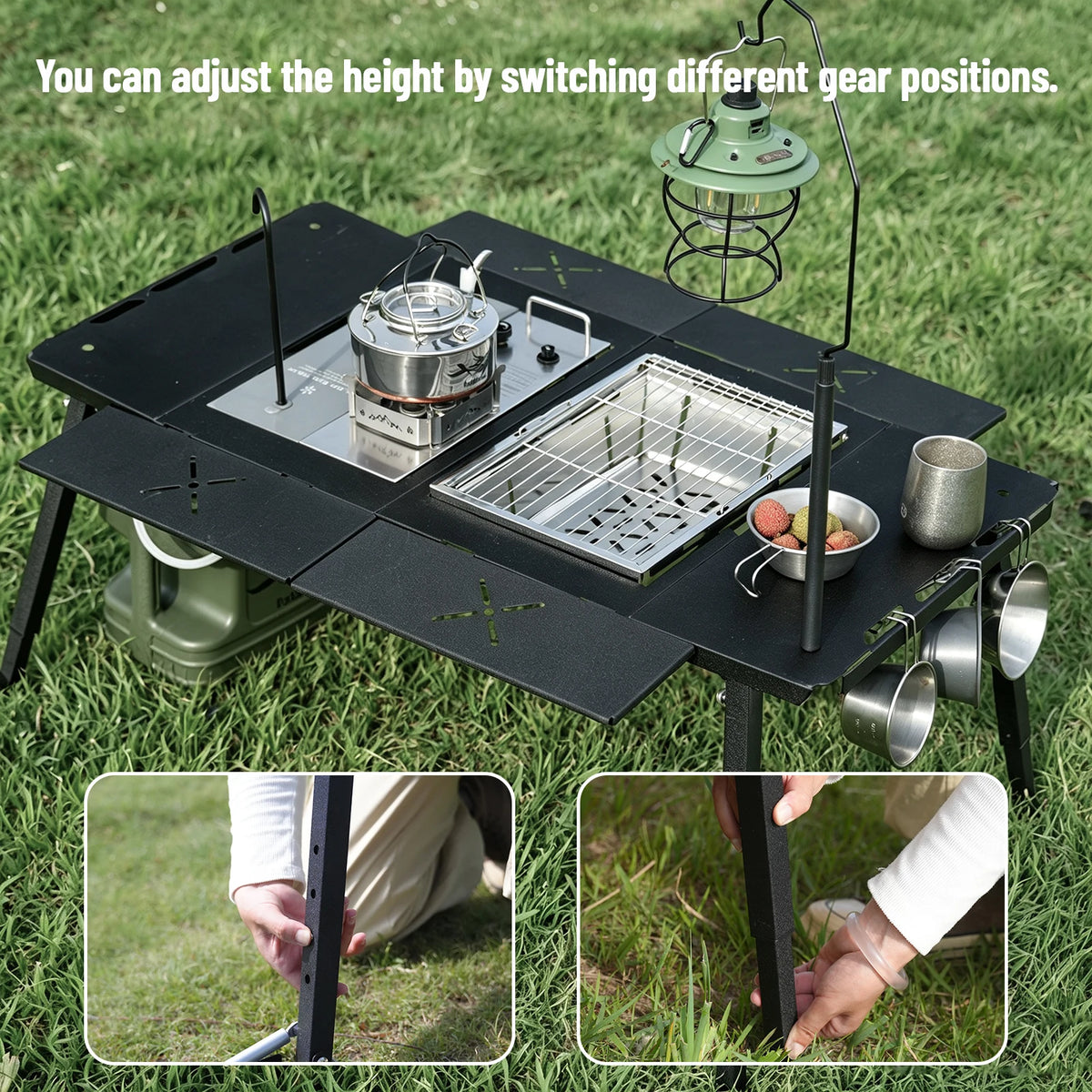 Pakicetus Portable Foldable Iron Camping Table Adjustable Height