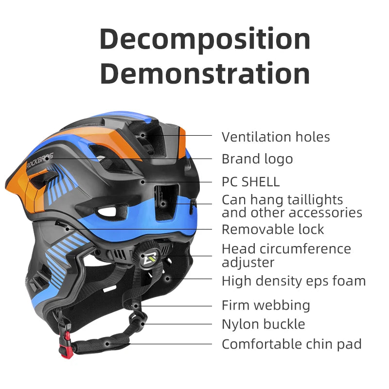 ROCKBROS Kids Detachable Full Face Cycling Helmet Safety Protection