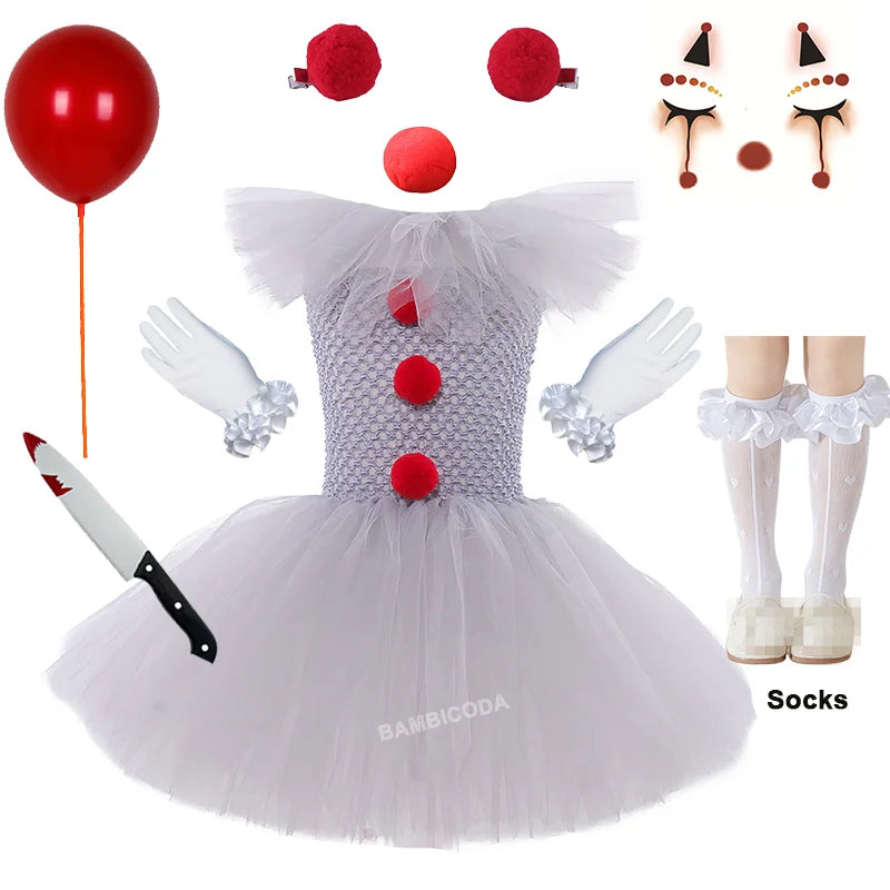 BAMBICODA Pennywise Creepy Clown Costume Dress For Girls
