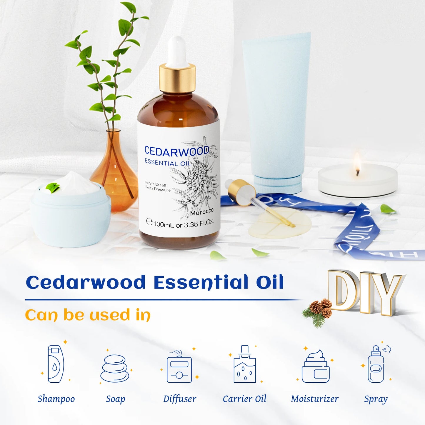 HIQILI Cedarwood Essential Oil Pure For Diffuser And Humidifier