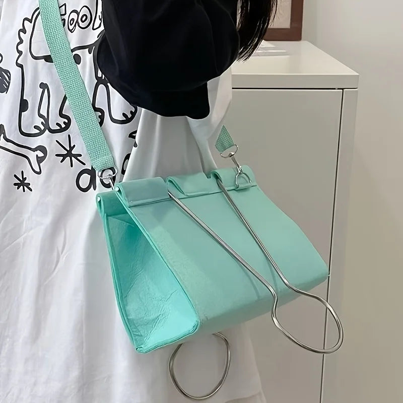 Stylish Clip Shape Square Fabric Women Shoulder Bag