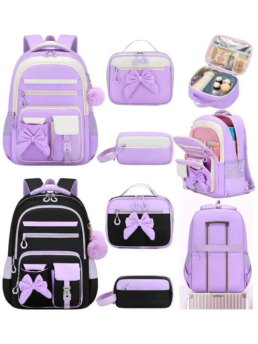 Bow Style School Backpack Set With Handbag And Storage Bag