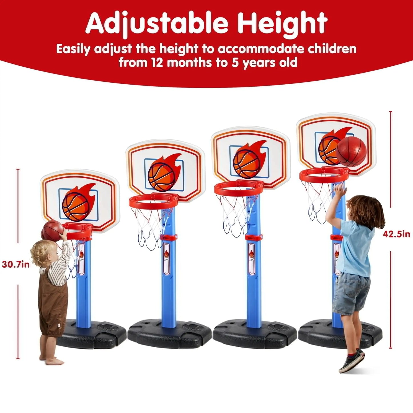 Joyfy Toddler Indoor Basketball Hoop Set With Adjustable Goal