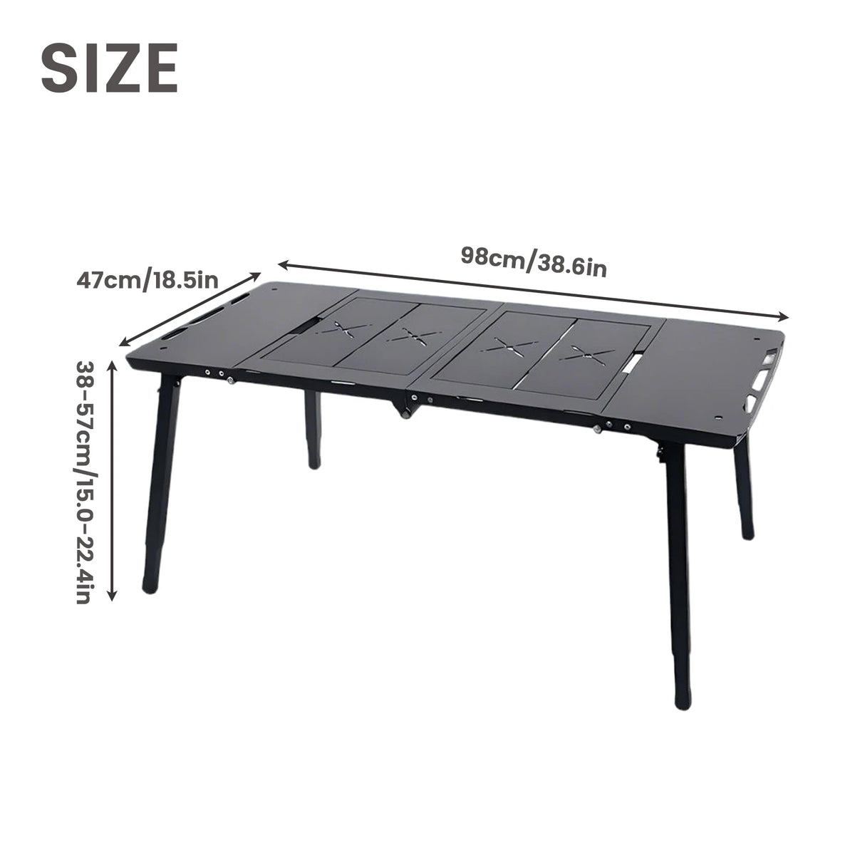 Pakicetus Portable Foldable Iron Camping Table Adjustable Height