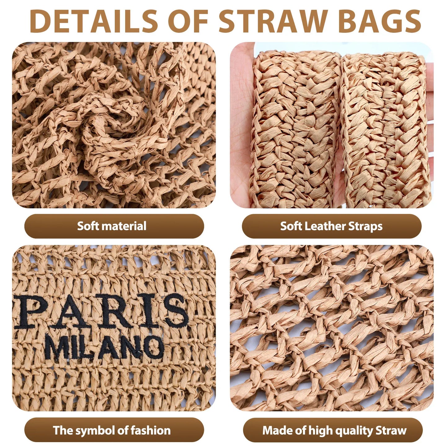 Hatisan Straw Beach Tote Bag For Women Handmade Woven Bag