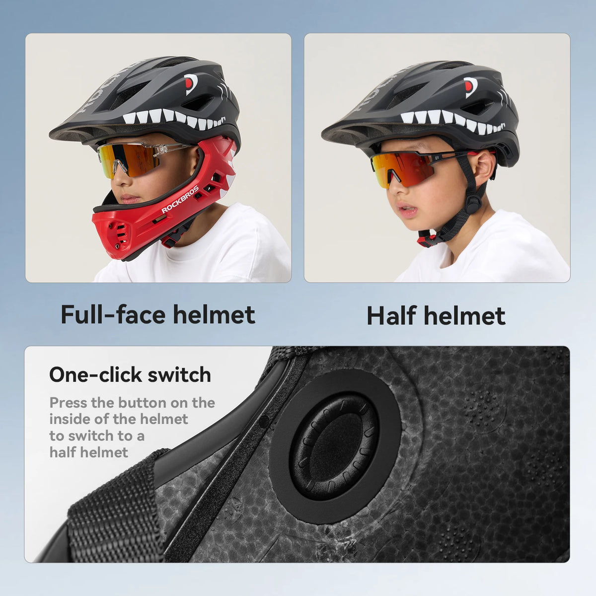 ROCKBROS Kids Detachable Full Face Cycling Helmet Safety Protection