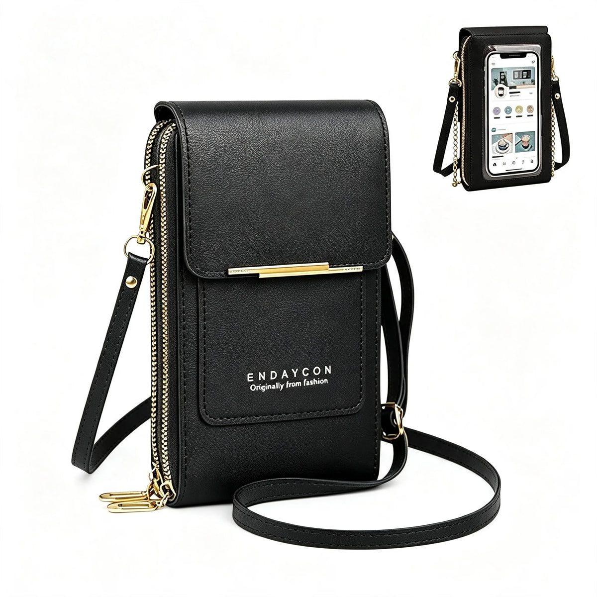 Women PU Leather Shoulder Bag With Touch Screen Window Zipper