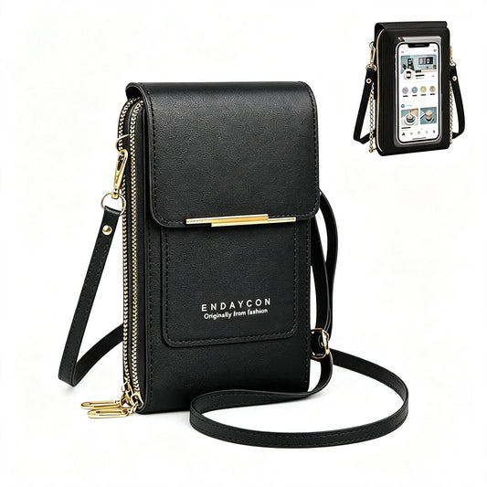 Women PU Leather Shoulder Bag With Touch Screen Window Zipper