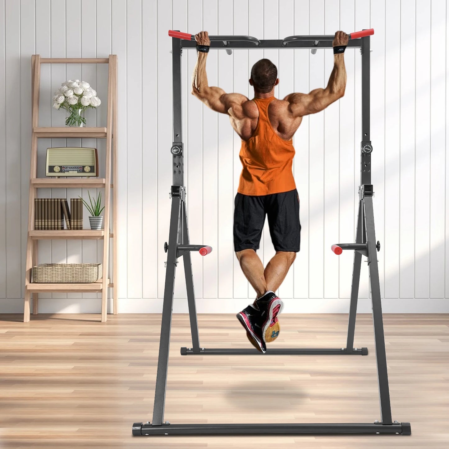 Foldable Power Tower Dip Station With Triangular Pull Up Bar