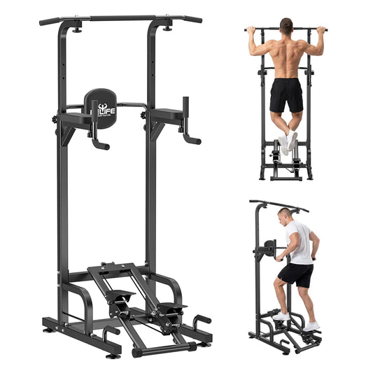 Pull Up Dip Power Tower With Stepper 450 LBS Capacity