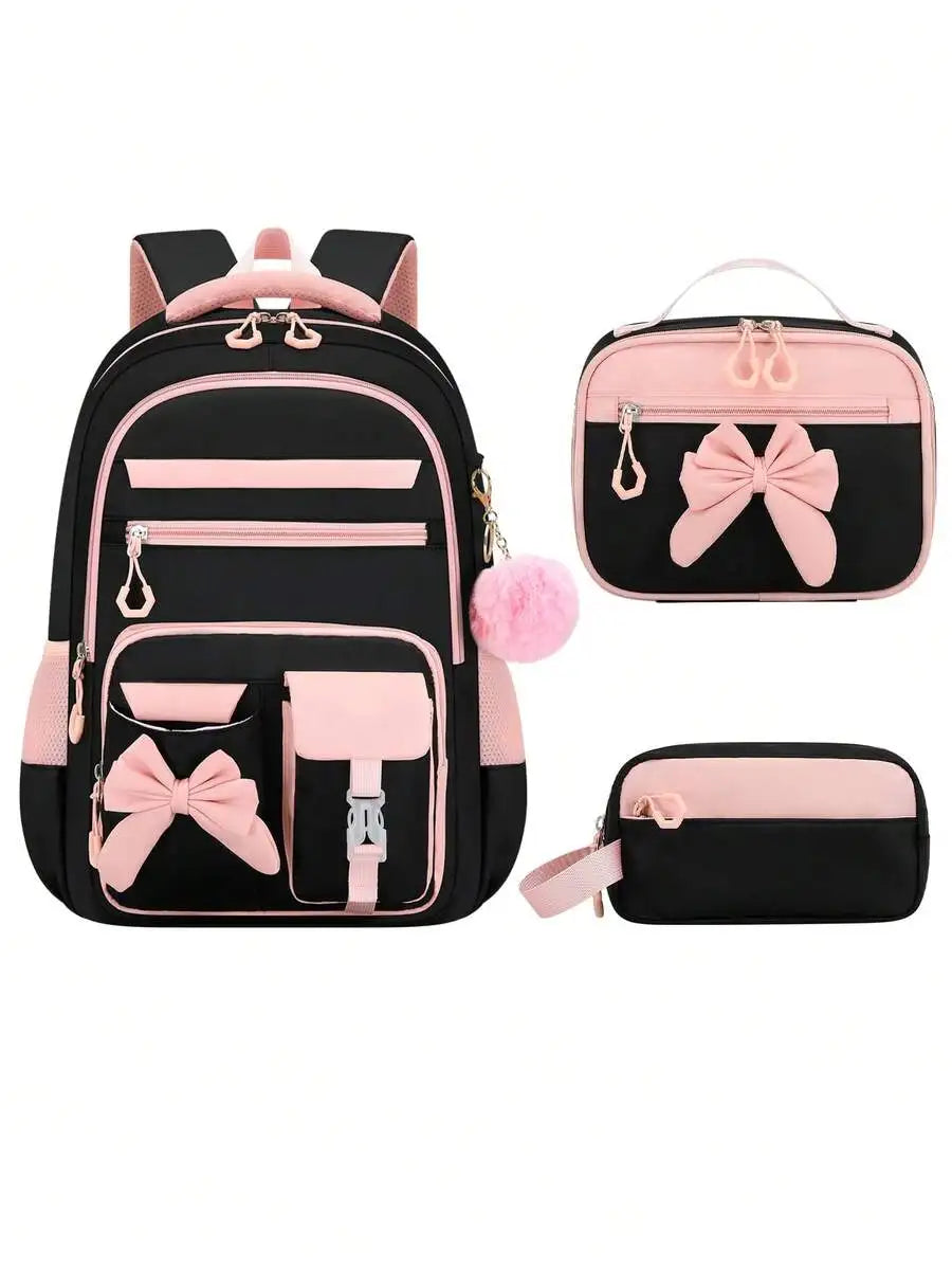 Bow Style School Backpack Set With Handbag And Storage Bag