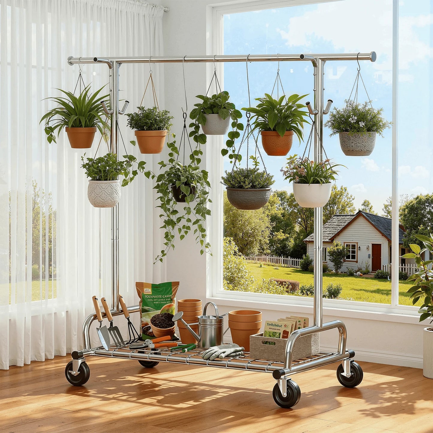 EnHomee Heavy Duty Garment Stand With Braked Casters Mesh Shelf