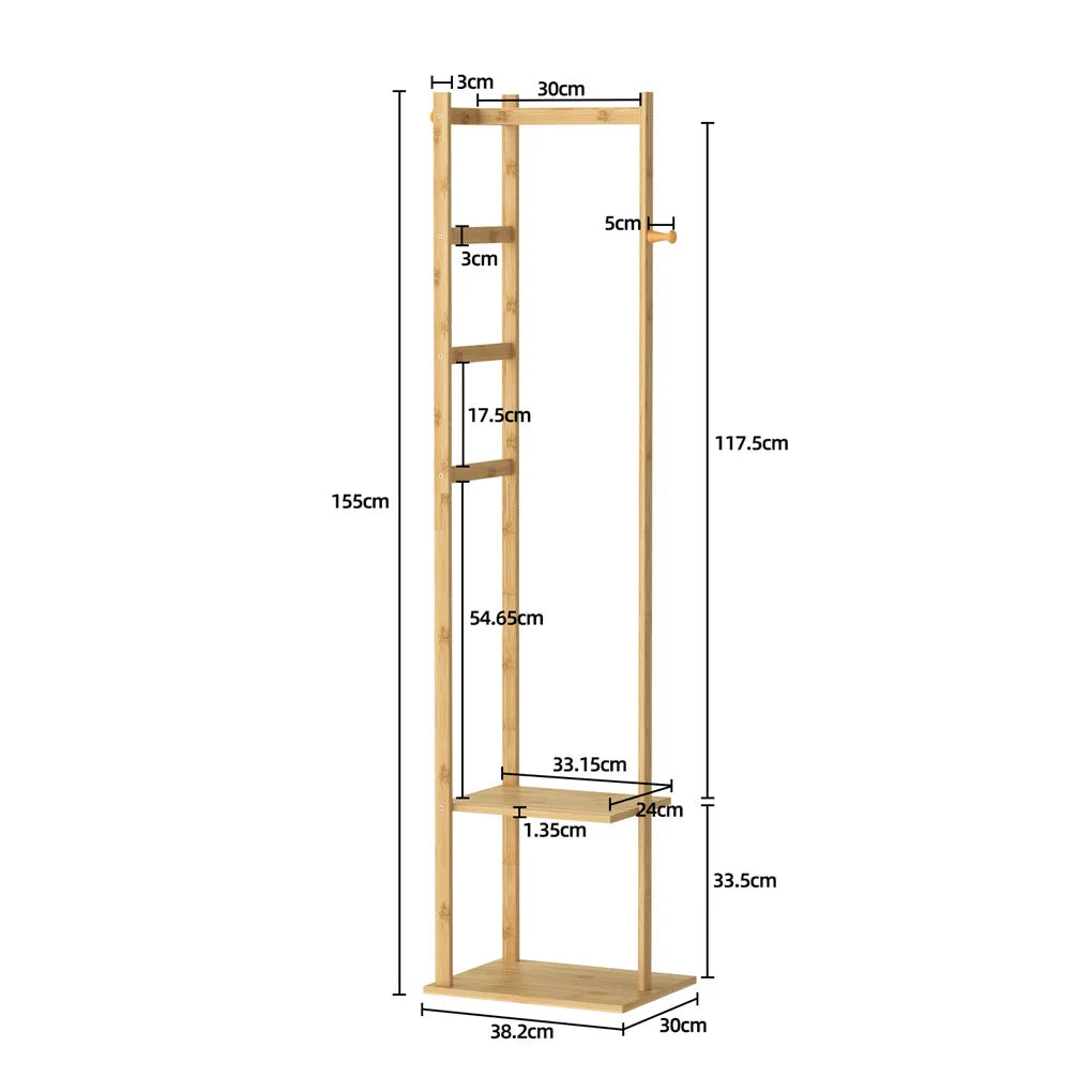 Bamboo Garment Coat Rack With Wooden Hanger Holder Shelf