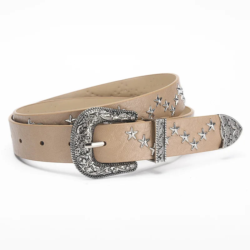 Star Rivet Pu Womens Belt Punk Retro Girdle Buckle