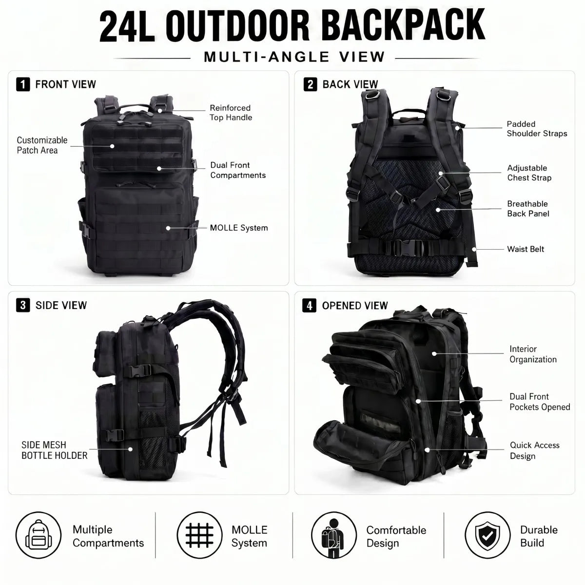 ReFire Gear Waterproof Tactical Backpack Molle Military Daypack