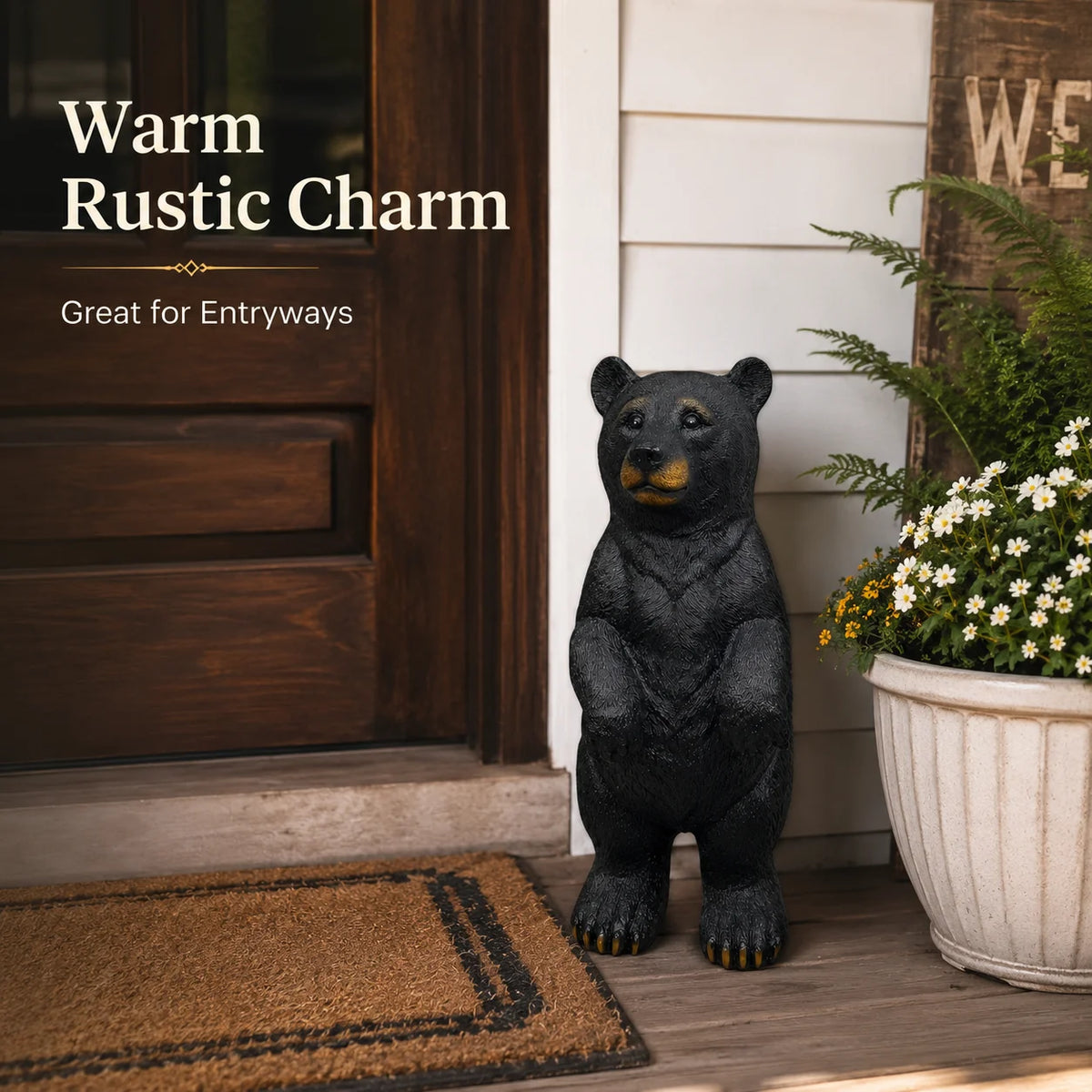Realistic Standing Bear Statue Resin Outdoor Garden Decor