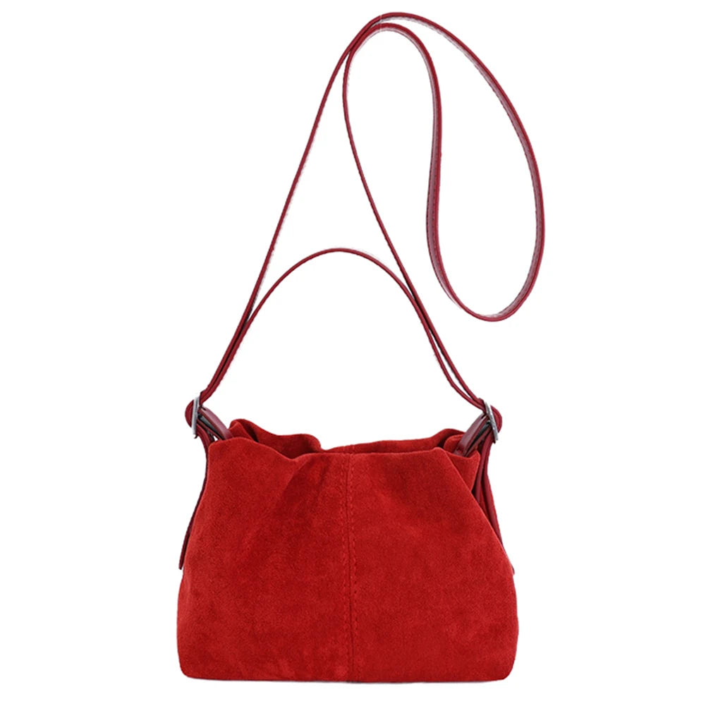 APWIKOGER Women Faux Suede Drawstring Crossbody Bag With Adjustable Strap