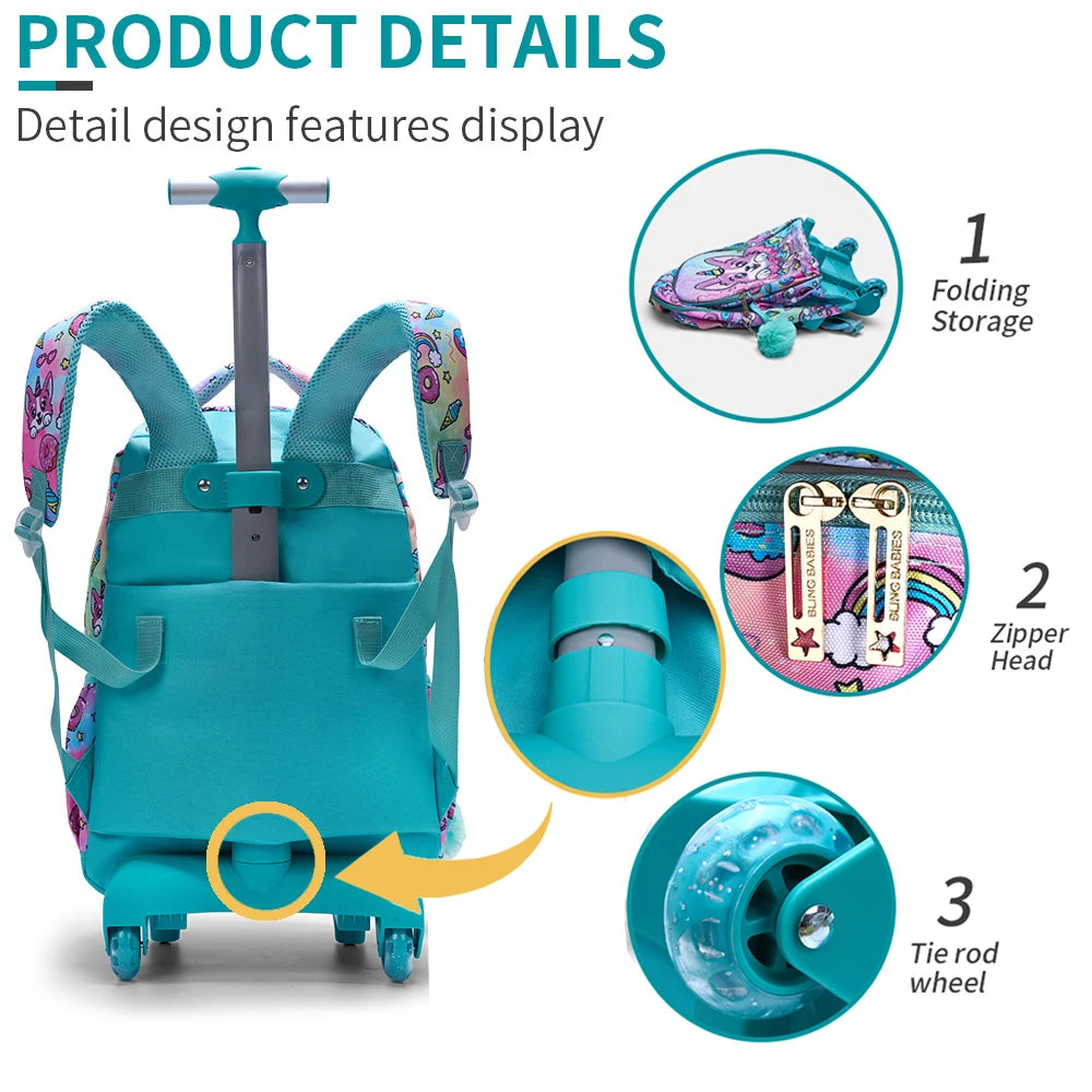 Bling Babies Kids Travel Bag With Wheels, Lunchbox, Pen Bag