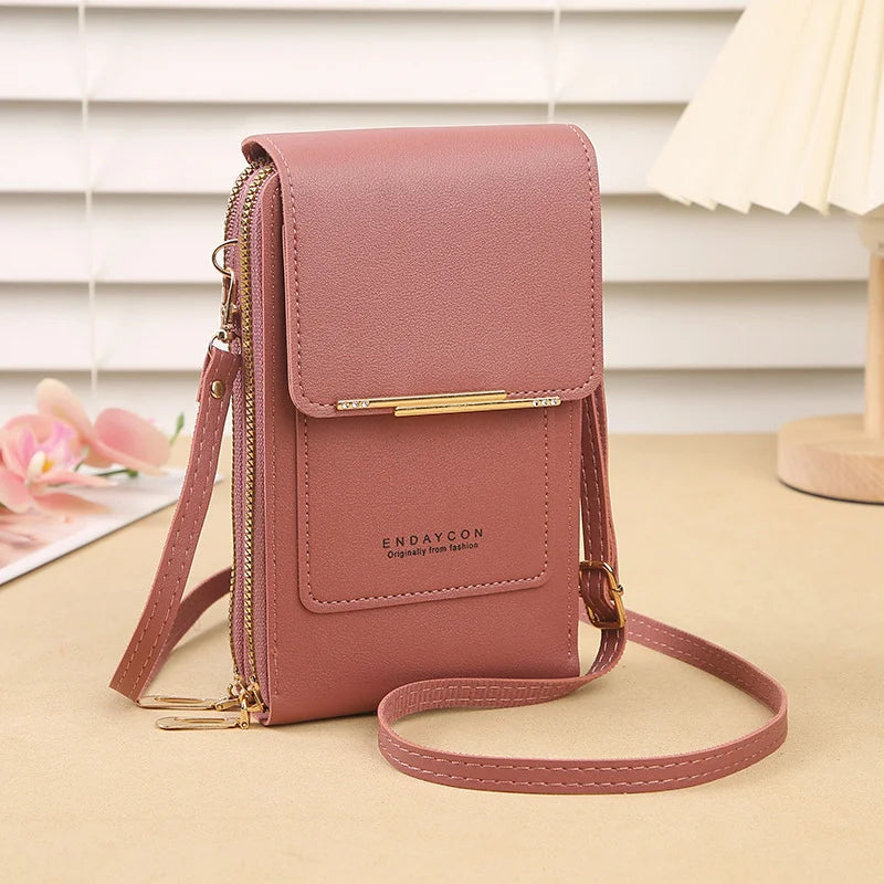 Women PU Leather Shoulder Bag With Touch Screen Window Zipper