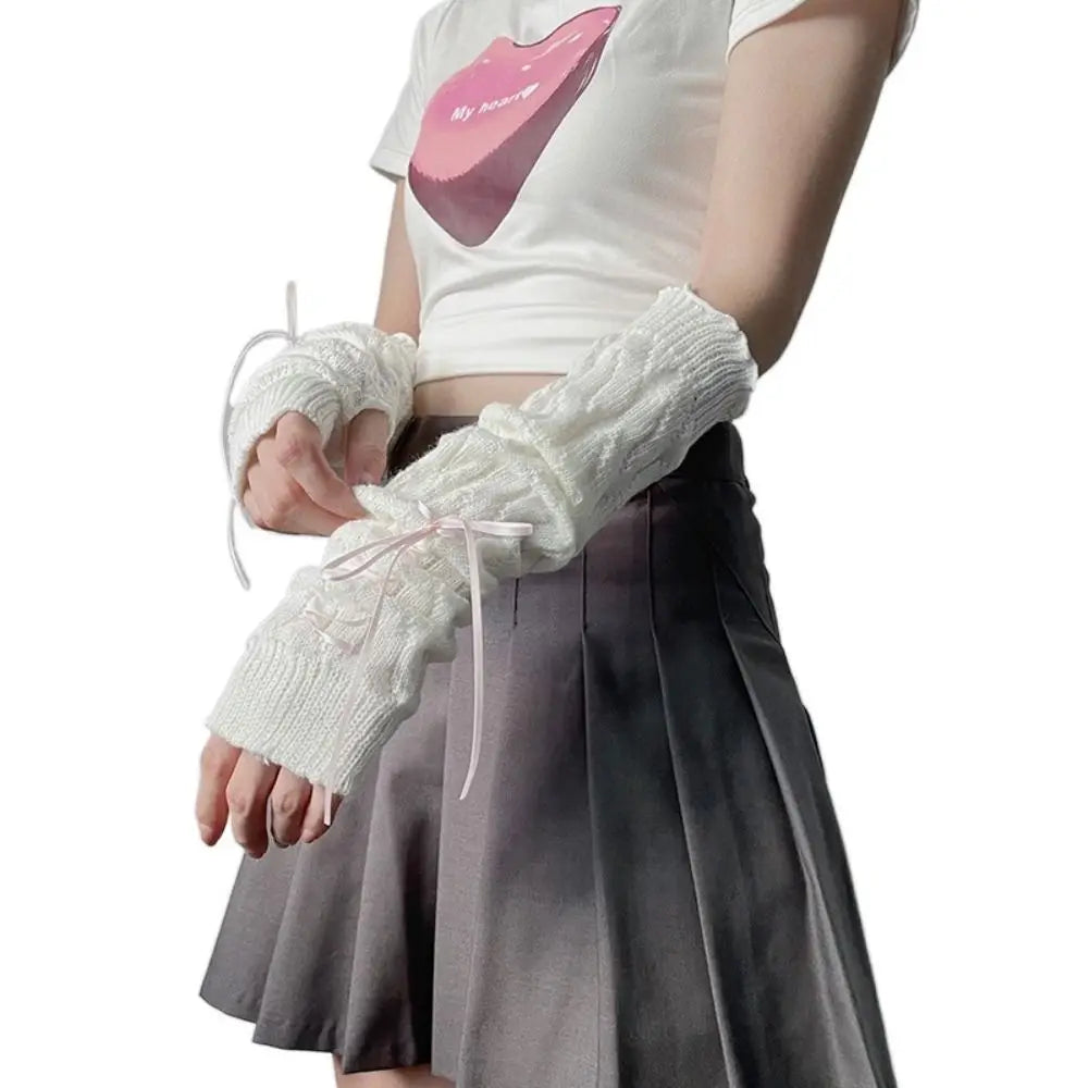 Fingerless Long Wrist Gloves Arm Warmers Polyester For Women