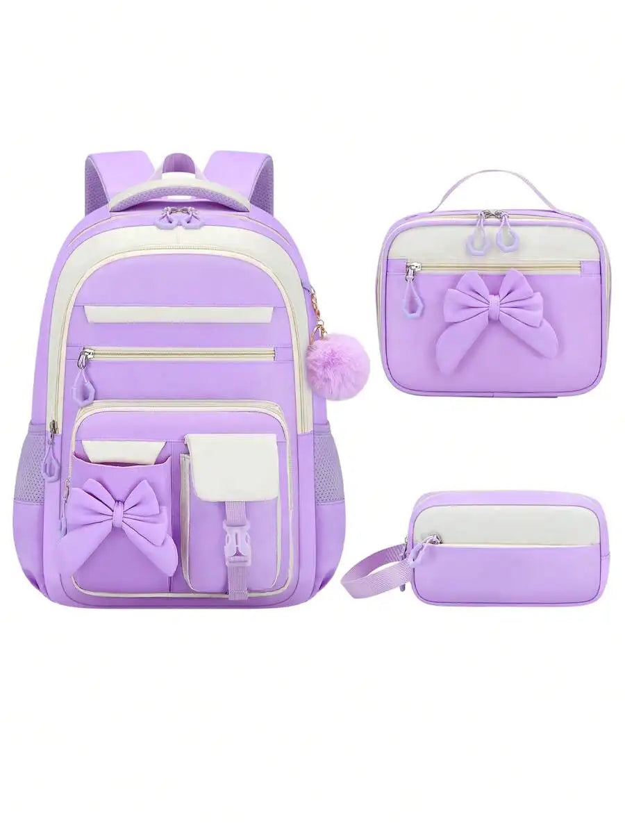Bow Style School Backpack Set With Handbag And Storage Bag